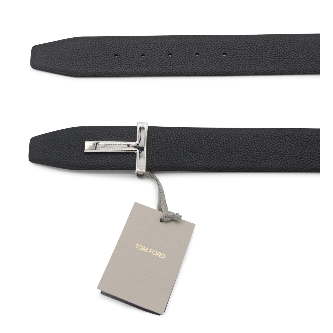 BLACK AND SILVER-TONE LEATHER BELT